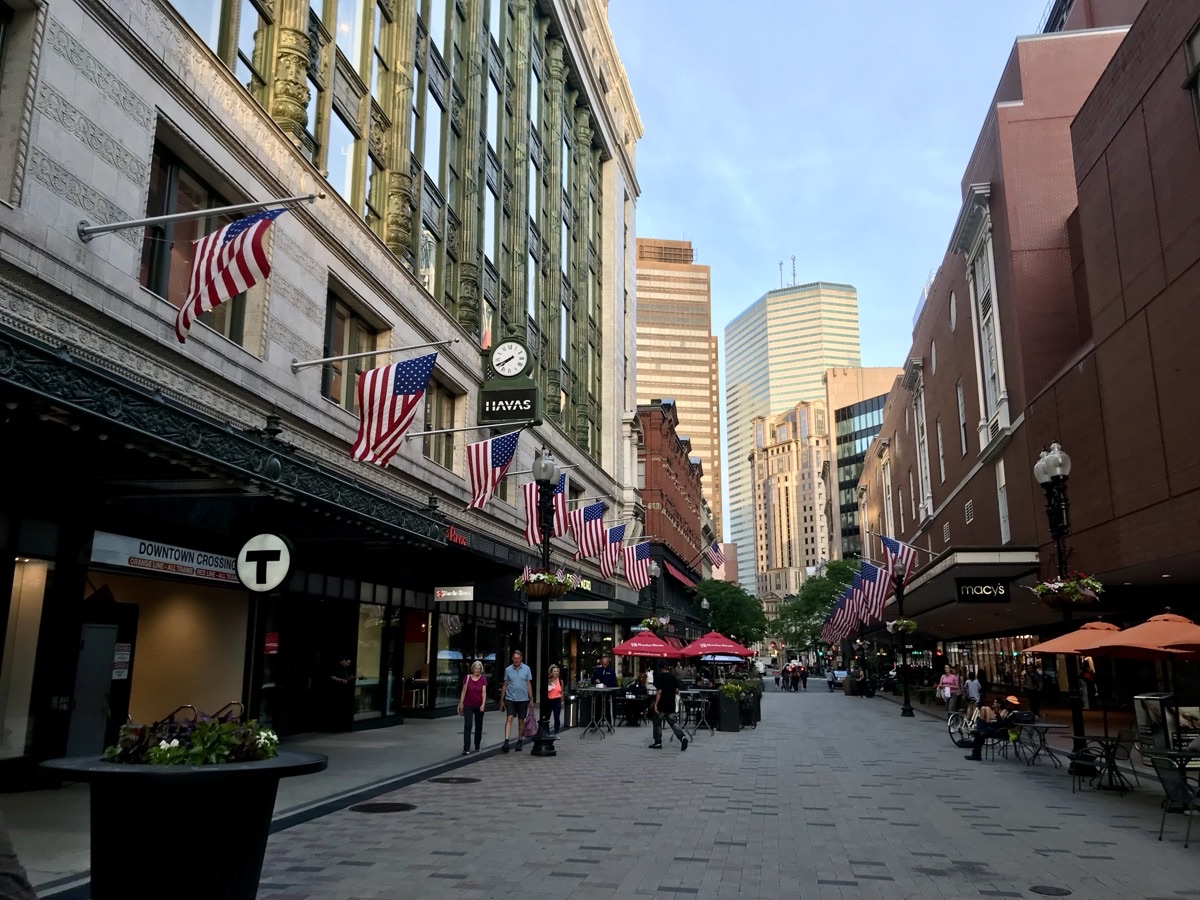American flags lining a Boston street