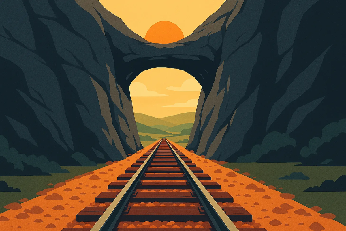 Railroad towards rocks